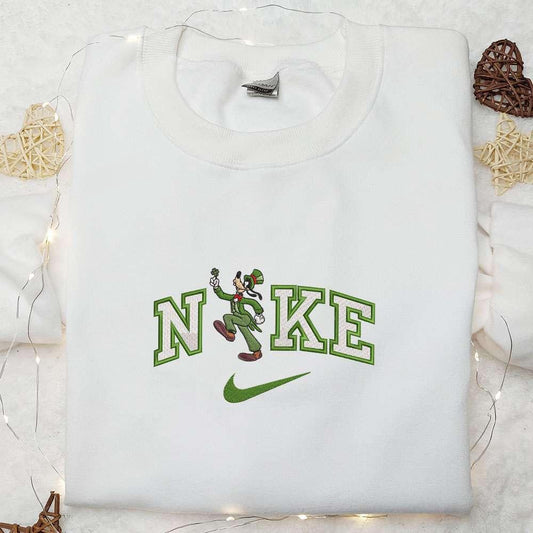 Goofy With Shamrock x Nike Embroidered Shirt Disney Characters Embroidered Shirt Saint Patricks Day Embroidered Hoodie