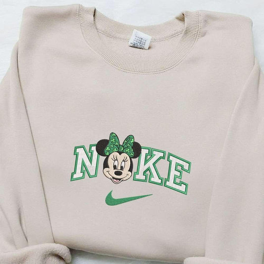Minnie Wears Shamrock Bow x Nike Embroidered Shirt Disney Characters Embroidered Shirt Saint Patricks Day Embroidered Hoodie