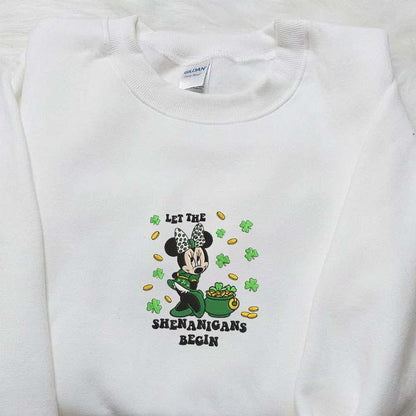 Minnie Let The Shenanigans Begin Embroidered Shirt Disney Characters Embroidered Shirt Saint Patricks Day Embroidered Hoodie