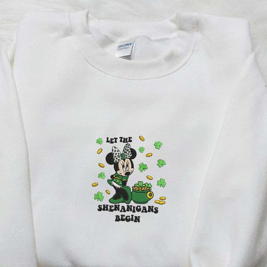 Minnie Let The Shenanigans Begin Embroidered Shirt Disney Characters Embroidered Shirt Saint Patricks Day Embroidered Hoodie