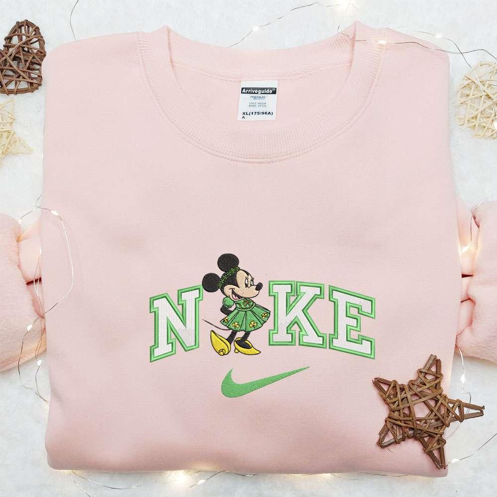 Minnie Wears Shamrock Dress x Nike Embroidered Shirt Disney Characters Embroidered Shirt Saint Patricks Day Embroidered Hoodie