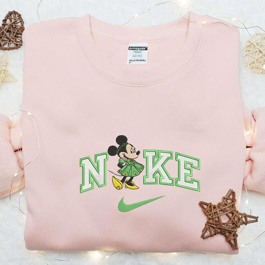 Minnie Wears Shamrock Dress x Nike Embroidered Shirt Disney Characters Embroidered Shirt Saint Patricks Day Embroidered Hoodie