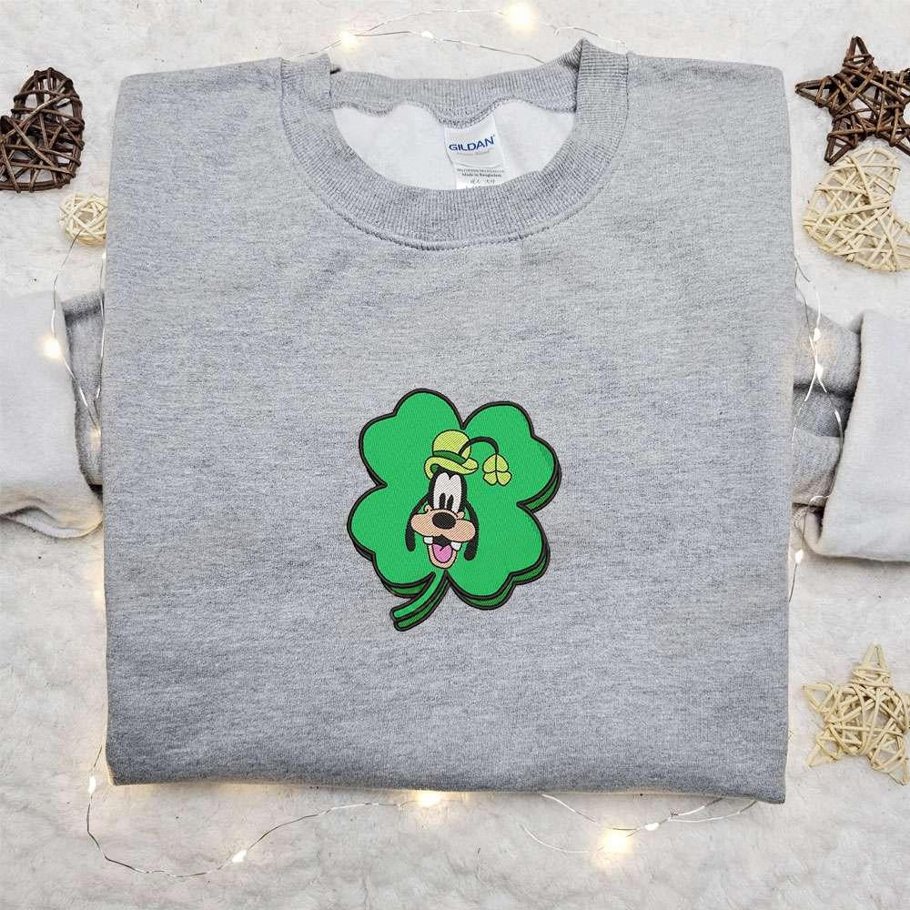 Clover Goofy Face Embroidered Shirt Disney Characters Embroidered Hoodie Saint Patricks Day Gift Ideas