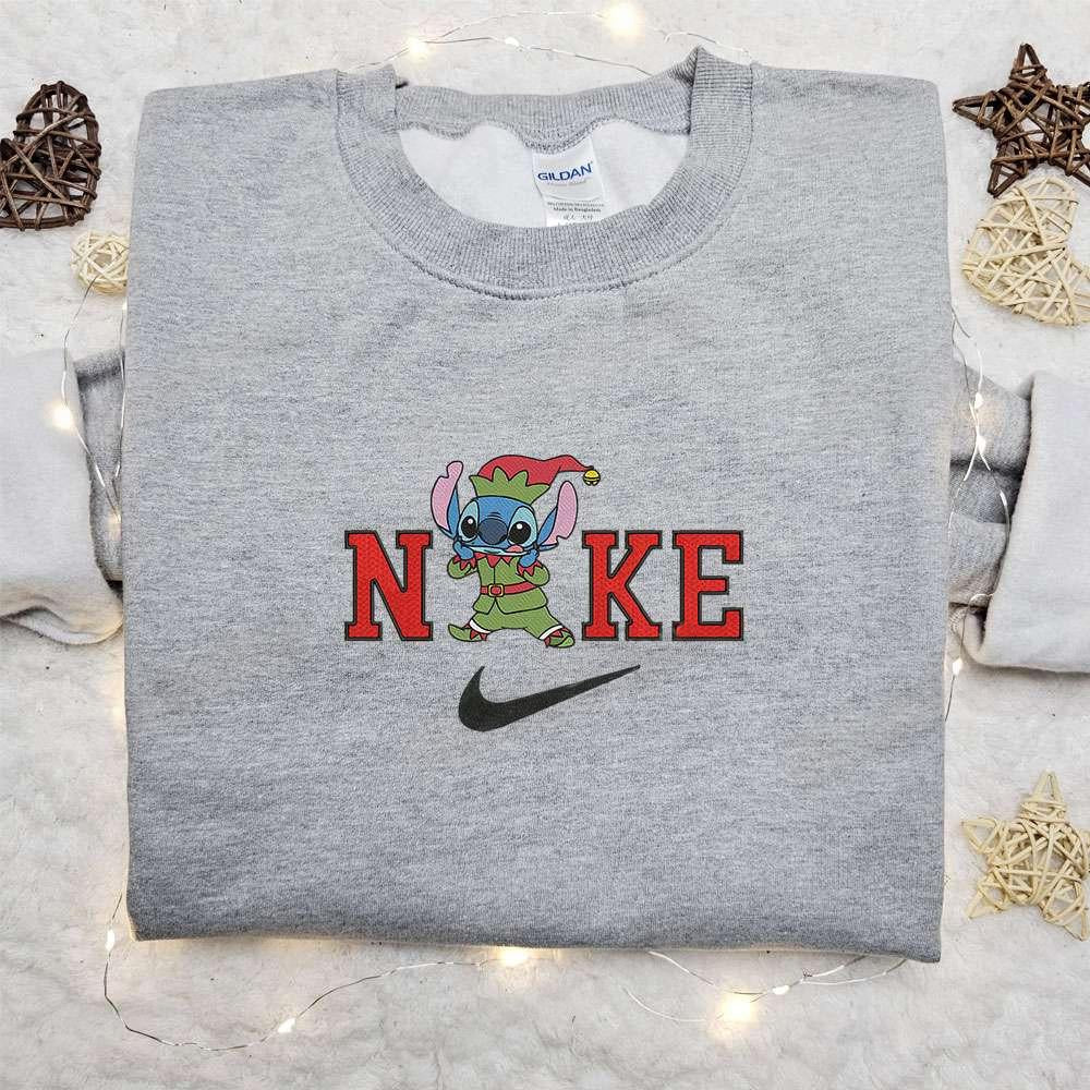 Stitch on Elf x Nike Embroidered Sweatshirt Movie St Patricks Day Embroidered Shirt Best Birthday Gift Ideas