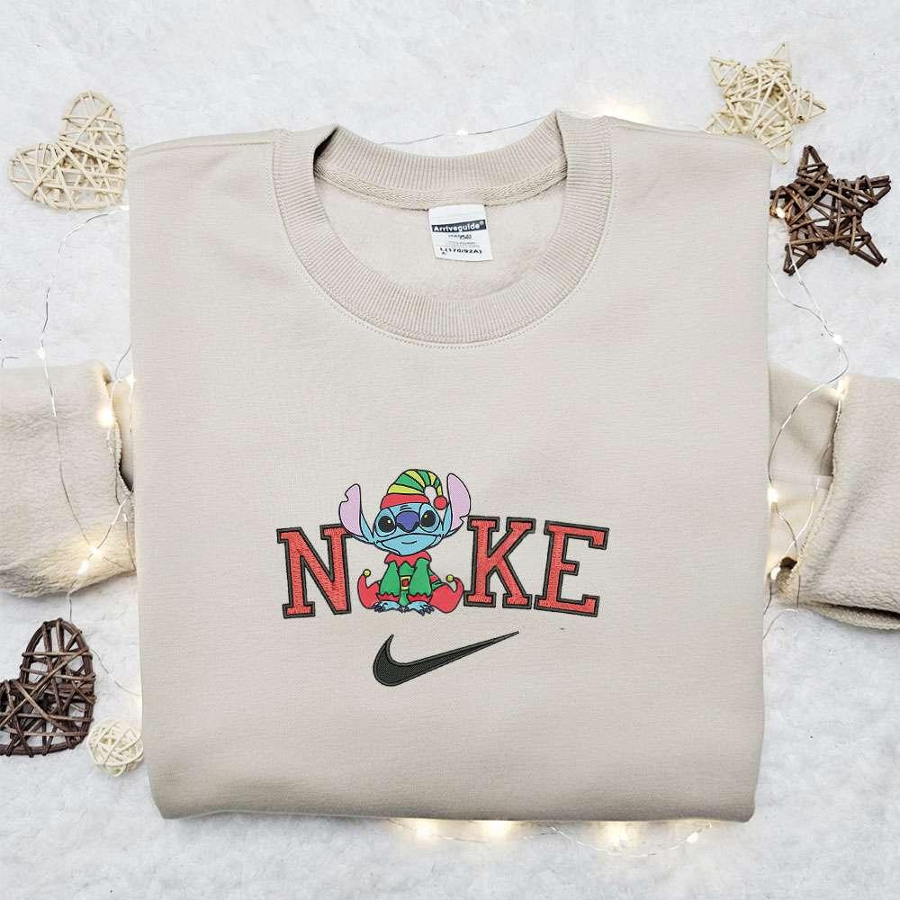 Nike x Stitch on Elf Embroidered Sweatshirt Movie St Patricks Day Embroidered Shirt Best Birthday Gift Ideas