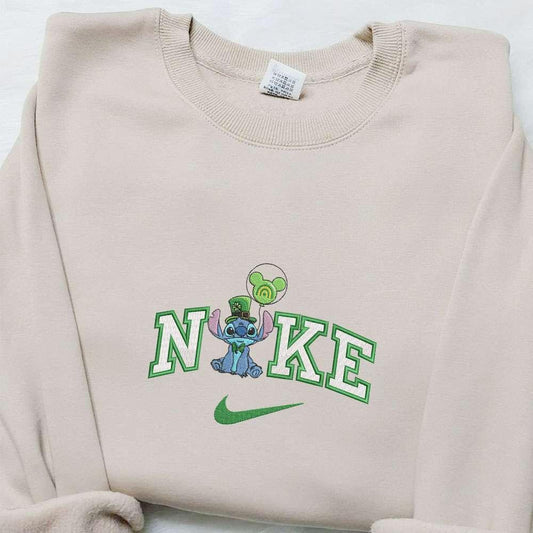 Stitch Wears Shamrock Hat x Nike Embroidered Shirt Disney Characters Embroidered Shirt Saint Patricks Day Embroidered Hoodie