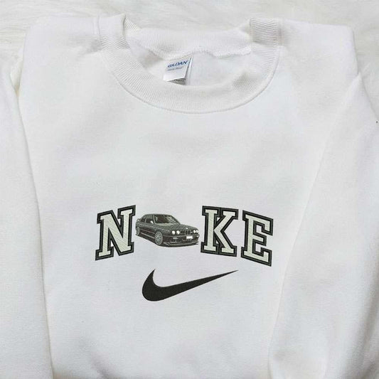 Dark Grey Car x Nike Embroidered Shirt Transportation Embroidered Hoodie Nike Inspired Embroidered Sweatshirt