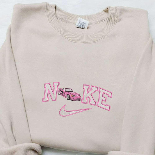 Pink Sport Car x Nike Embroidered Shirt Transportations Embroidered Shirt Nike Inspired Embroidered Hoodie