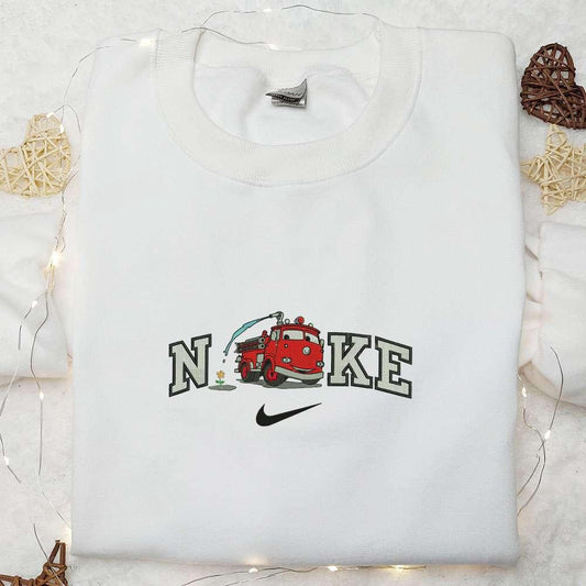 Nike x Red Firefighter Cars Embroidered Sweatshirt Disney Pixar Cars Embroidered Hoodie Custom Nike Embroidered T shirt