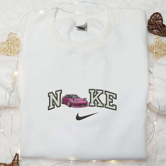 Nike x Pink Car Unique Embroidered Hoodie Transportation Embroidered Hoodie Nike Inspired Embroidered Hoodie