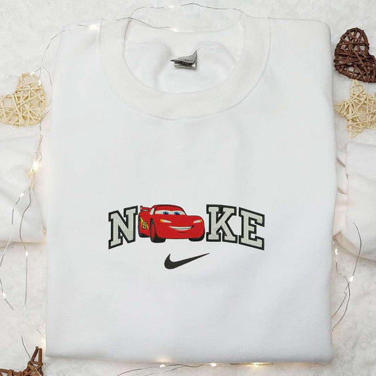 Nike x Lightning McQueen Pixar Cars Embroidered Sweatshirt Disney Pixar Cars Embroidered Hoodie Custom Nike Embroidered T shirt