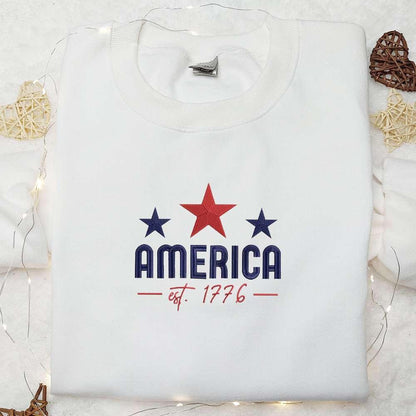 America Est 1776 The 4th Of July Embroidered Shirt National Day Gifts
