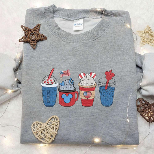 America Coffee Cups Embroidered Shirt Best Patriotic Shirts National Day Gifts