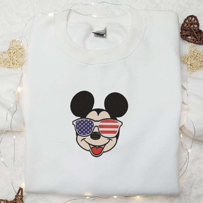 America Mickey Mouse with Glasses Embroidered Shirt Disney Embroidered Shirt Best Patriotic Shirts