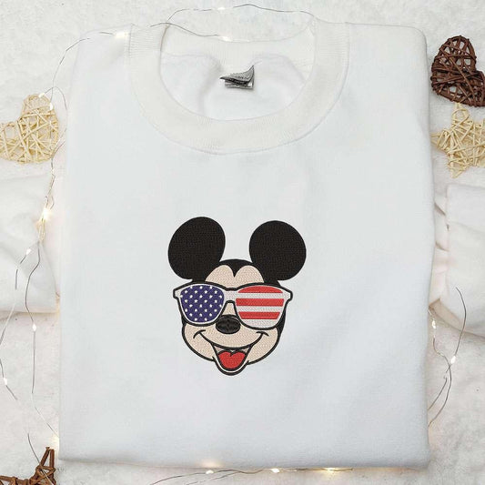 America Mickey Mouse with Glasses Embroidered Shirt Disney Embroidered Shirt Best Patriotic Shirts