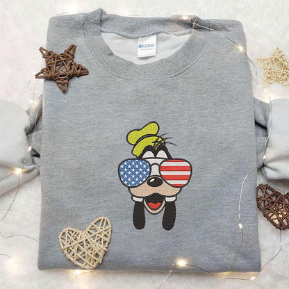 American Goofy with Glasses 4th of July Embroidered Shirt Disney Embroidered Shirt Best Patriotic Shirts