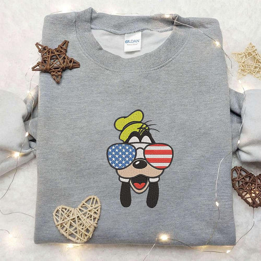 American Goofy with Glasses 4th of July Embroidered Shirt Disney Embroidered Shirt Best Patriotic Shirts