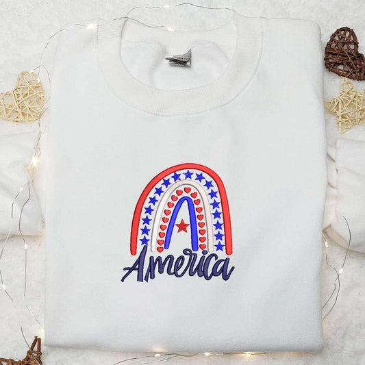 America Rainbow Embroidered Shirt Best Patriotic Shirts National Day Gifts