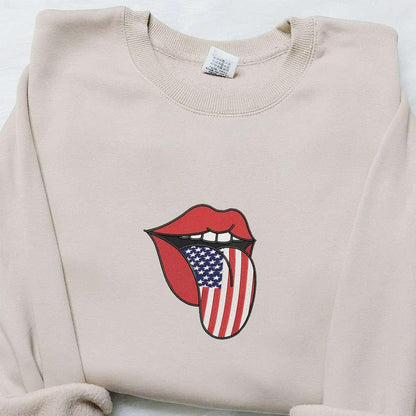 American Flag Tongue The 4th Of July Embroidered Shirt National Day Gifts