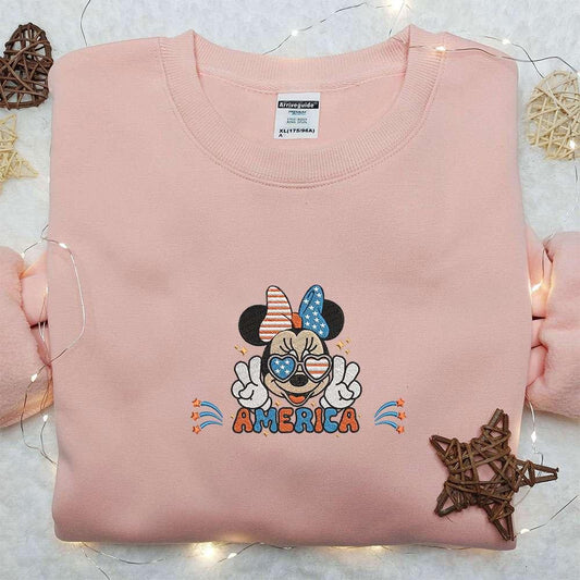 America Minnie Mouse Embroidered Shirt Disney Embroidered Shirt Best Patriotic Shirts