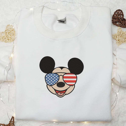 America Glasses x Mickey Embroidered Shirt Disney Embroidered Shirt Best Patriotic Shirts