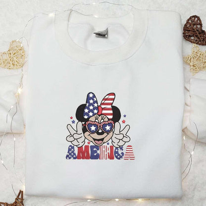 America Minnie Mouse Independence Day Embroidered Shirt Disney Embroidered Shirt Best Patriotic Shirts