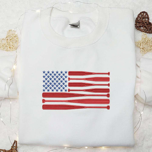 American Flag Baseball Bat Embroidered Shirt National Day Gifts