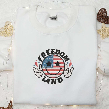 America Freedom Land Smile Icon Embroidered Shirt National Day Gifts Best Patriotic Shirts