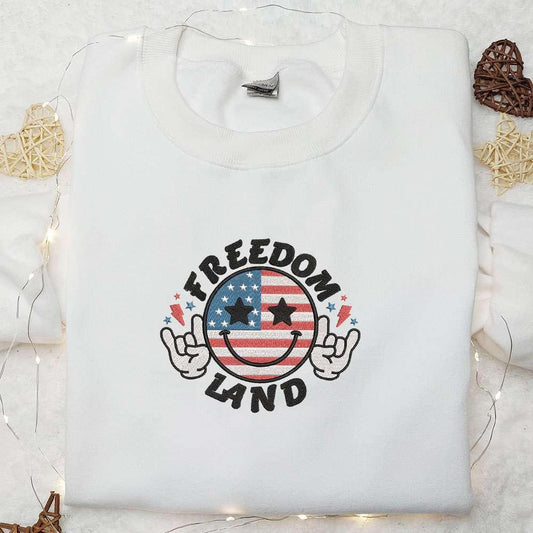America Freedom Land Smile Icon Embroidered Shirt National Day Gifts Best Patriotic Shirts