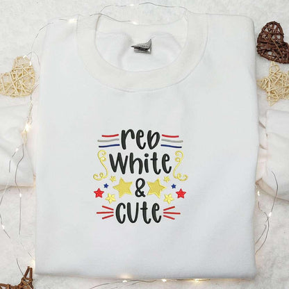 4th of July Red White and Cute Embroidered Shirt Best Patriotic Shirts National Day Gifts