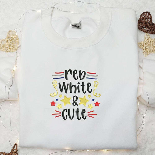 4th of July Red White and Cute Embroidered Shirt Best Patriotic Shirts National Day Gifts