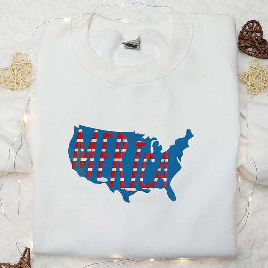 4th of July USA Map Embroidered Shirt Best Patriotic Shirts National Day Gifts