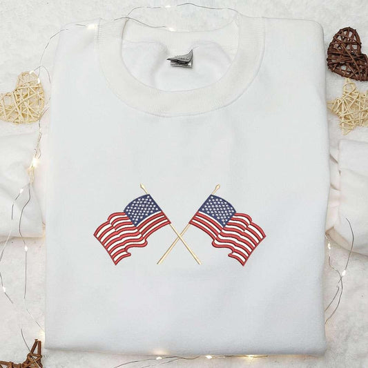 American Flag Embroidered Shirt National Day Gifts Best Patriotic Shirts