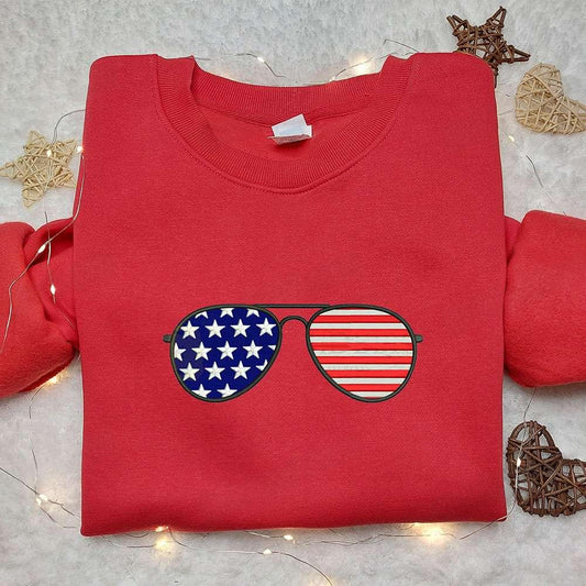 USA Flag x Sunglasses Embroidered Shirt National Day Gifts