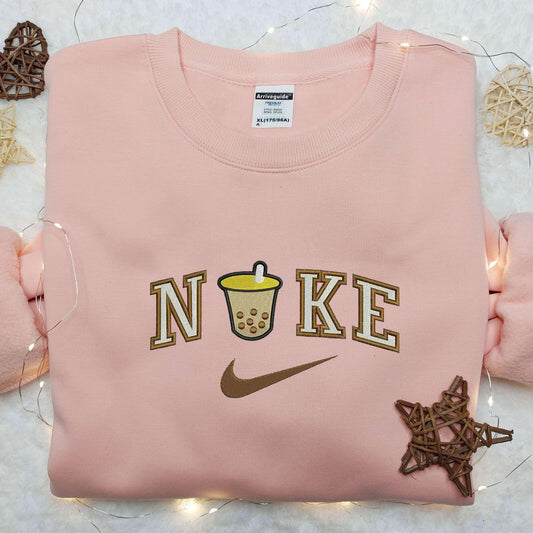 Bubble Tea x Nike Embroidered Shirt Custom Nike Embroidered Shirt Drink Embroidered Shirt