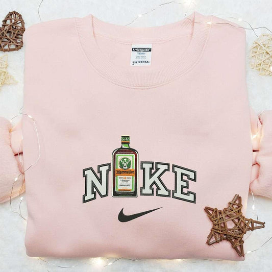 Jagermaister Wine Bottle x Nike Embroidered Shirt Favorite Foods And Drinks Embroidered Hoodie Best Fandom Gift Idea
