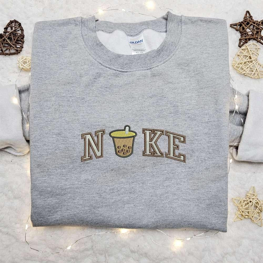 Boba Tea x Nike Embroidered Sweatshirt Favorite Drink Embroidered Shirt Nike Inspired Embroidered Shirt