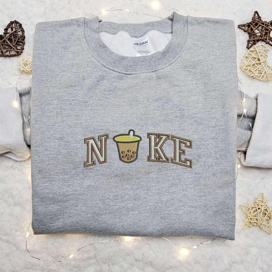 Boba Tea x Nike Embroidered Sweatshirt Favorite Drink Embroidered Shirt Nike Inspired Embroidered Shirt