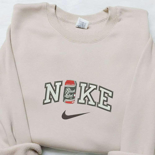 Black Label Can x Nike Embroidered Shirt Favorite Food And Drink Embroidered Hoodie Nike Inspired Embroidered Sweatshirt