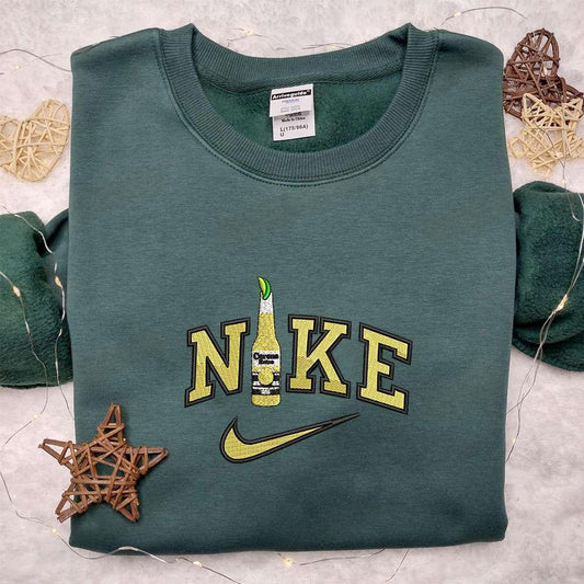 Corona Beer Bottle x Nike Embroidered Shirt Favorite Food And Drink Embroidered Hoodie Nike Inpsired Embroidered Sweatshirt