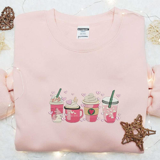 Ice Cream Pink Love Embroidered Hoodie Favorite Food And Drinks Embroidered Hoodie Valentines Day Embroidered Hoodie