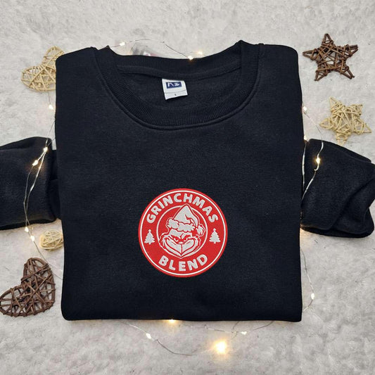 Grinchmas Blend Starbucks Embroidered Sweatshirt Favorite Drink Christmas Embroidered Hoodie Best Christmas Gift Ideas