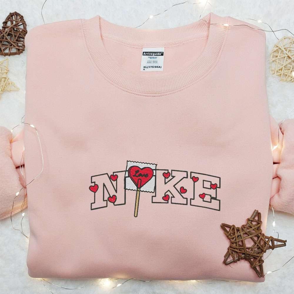 Red Heart Lollipop x Nike Embroidered Shirt Favorite Food And Drink Embroidered Hoodie Best Valentine Gift Idea