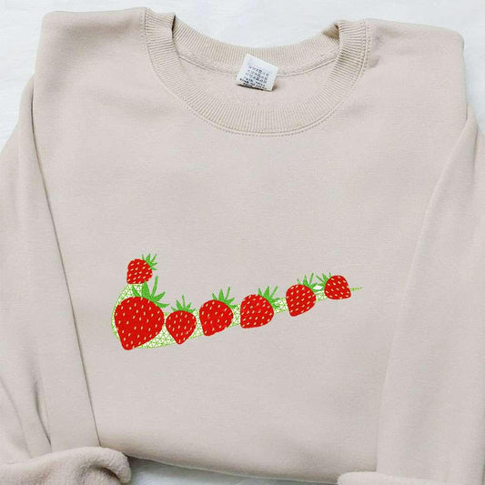 Swoosh x Strawberry Embroidered Sweatshirt Favorite Food and Drink Embroidered Hoodie Best Birthday Gift Ideas