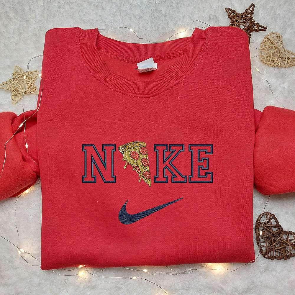 Pizza x Nike Embroidered Sweatshirt Favorite Food Embroidered Sweatshirt Nike Inspired Embroidered Shirt