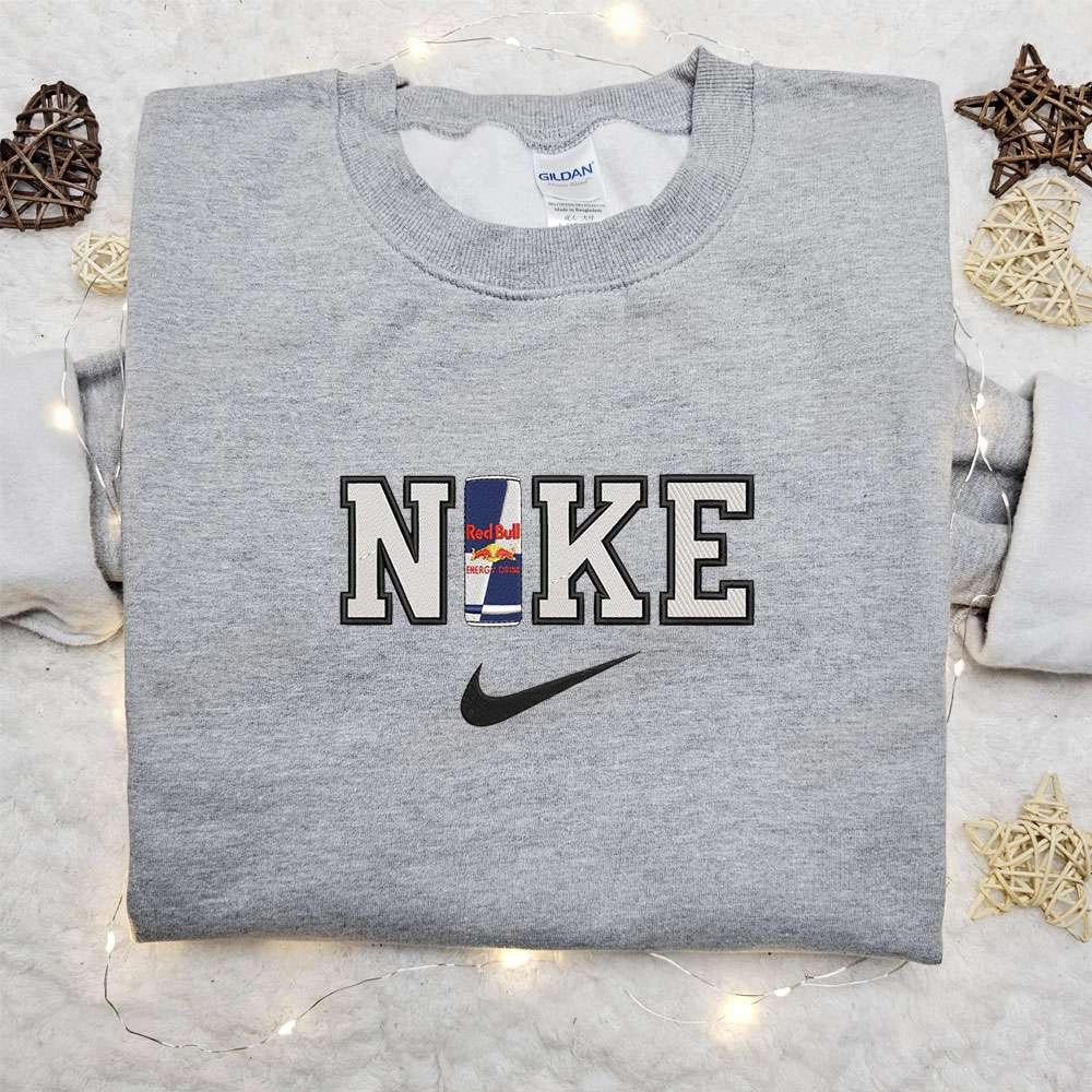 Red Bull Can x Nike Embroidered Shirt Favorite Foods And Drinks Embroidered Hoodie Best Gift Ideas For Family