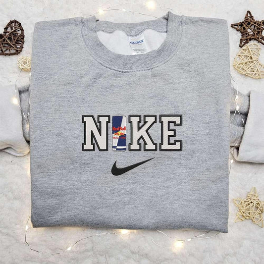 Red Bull Can x Nike Embroidered Shirt Favorite Foods And Drinks Embroidered Hoodie Best Gift Ideas For Family