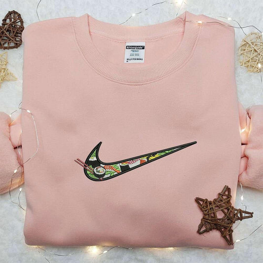 Sushi x Nike Swoosh Embroidered Sweatshirt Favorite Food Embroidered Shirt Nike Inspired Embroidered Shirt