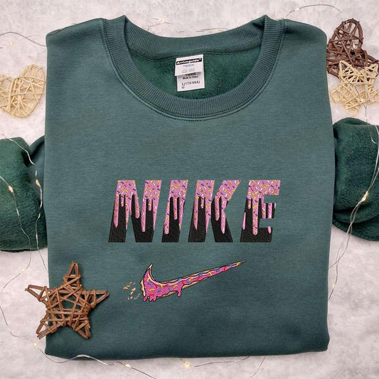 Pink Donut Nike Logo Embroidered Shirt Nike Inspired Embroidered Hoodie Best Gifts For Family
