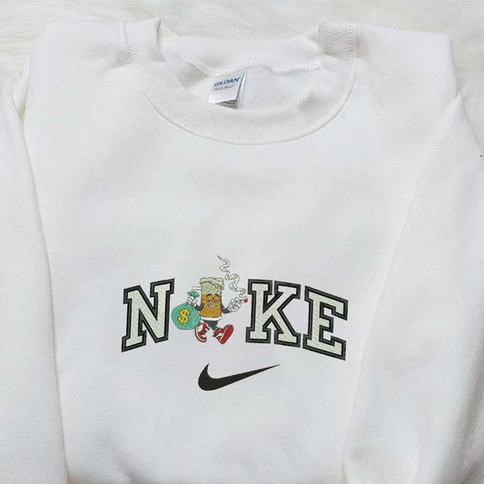 Nike x Beer Glass Hold Money Embroidered Sweatshirt Funny Embroidered Shirt Nike Inspired Embroidered Hoodie